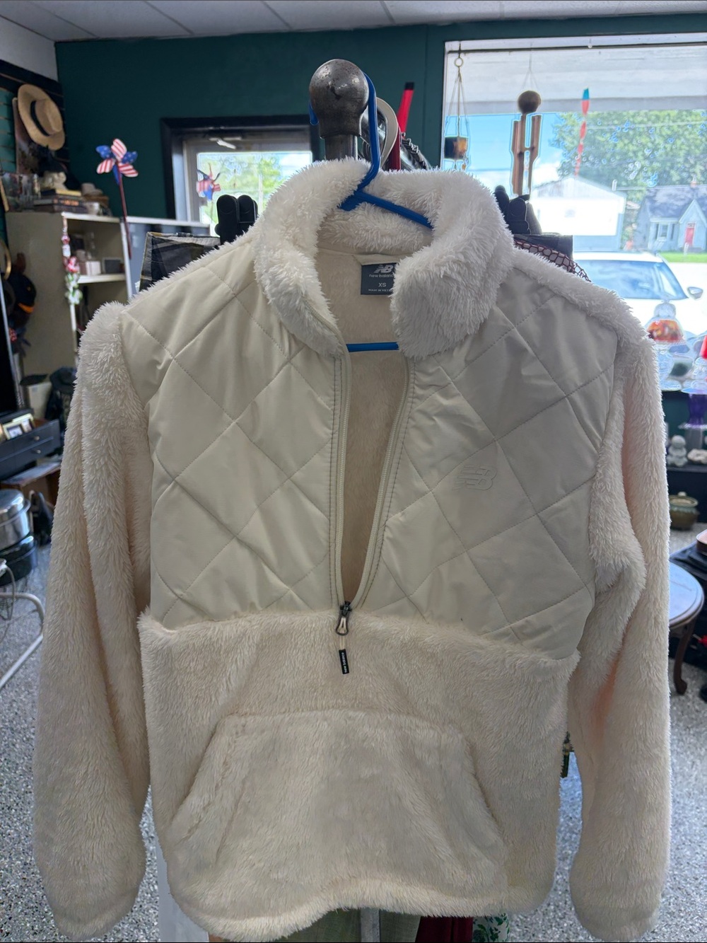 New Balance Cream Quilted Sherpa Half-Zip Pullover Jacket